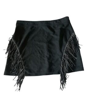 Shein Curve Black Mini Skirt Fringed Studding‎ 1XL Faux Suede